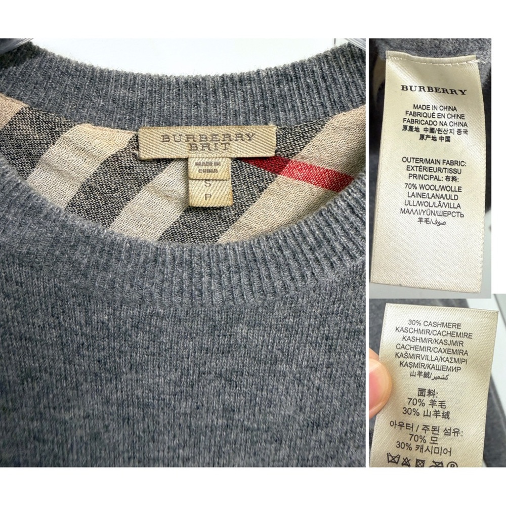 Burberry Brit Fox Wraparound Gray Crewneck Sweater Cashmere Wool Animal Print S - Picture 3 of 15